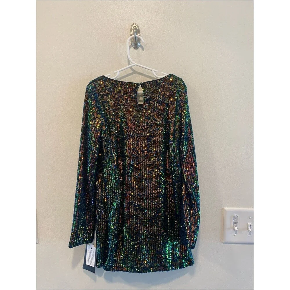 Art class girls sequin dress in size 6/7 long sleeve rainbow black party NEW